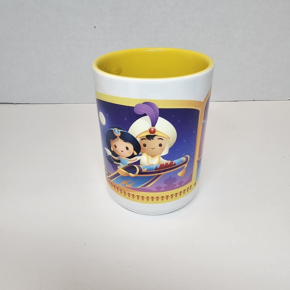 Disney Aladdin Coffee/ Tea‎ Mug Genie Jasmine Abu Magic Lamp Yellow Interior Cup